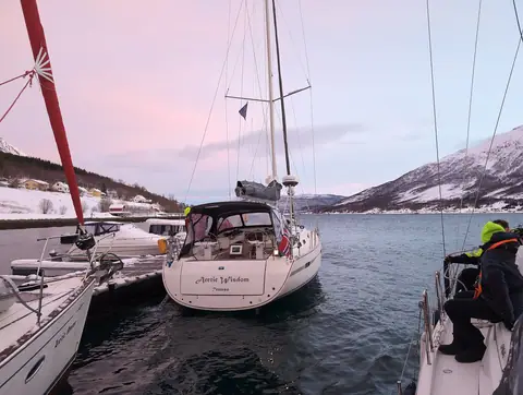 Bavaria sailing yacht Arctic Wisdom in a Norwegian harbor