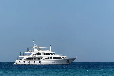 Benetti motor yacht Riva at anchor off Tinos, Greece