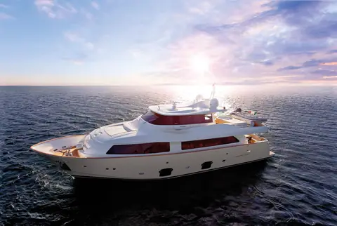 Custom Line Navetta 26 at sea at sunset