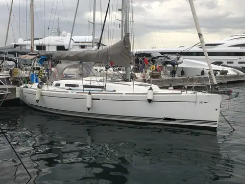 Dufour 34 moored in a marina