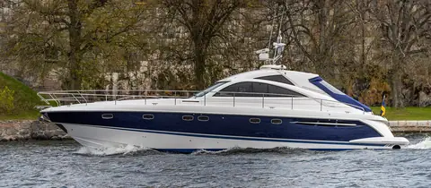 Fairline Targa sport cruiser under way near Vaxholm, Sweden
