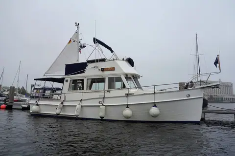 Grand Banks trawler Lille Tut moored in Wilhelmshaven, Germany