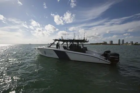 Midnight Express 39 patrol boat on Miami waters