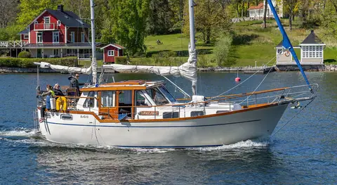 Nauticat motorsailer under way near Vaxholm, Sweden, shown for reference