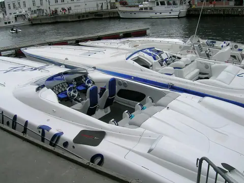 Nor-Tech performance boats moored in Arendal, Norway