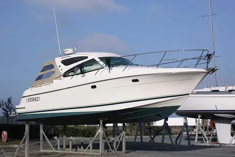 Prestige 34 hard top cruiser on a cradle in La Rochelle