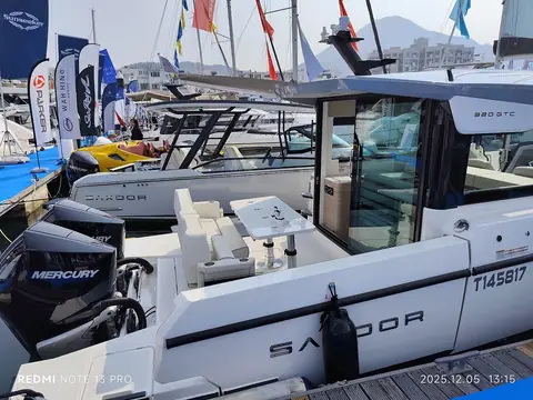 Saxdor cabin day boat on display at a Hong Kong boat show