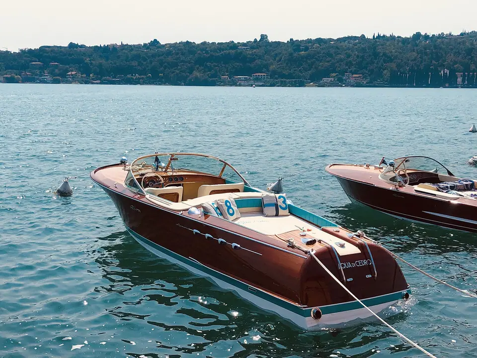 Riva Aquarama classic runabout moored on Lake Garda