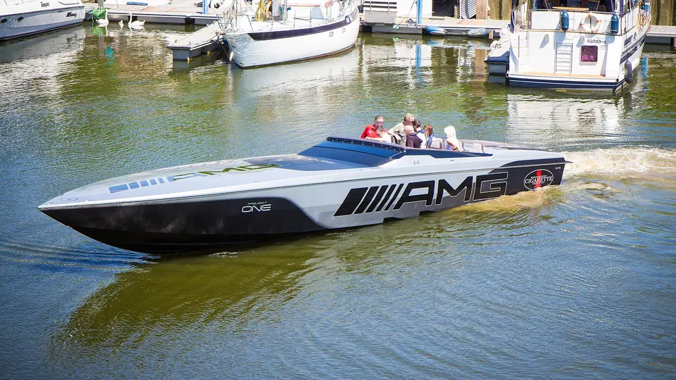 Cigarette Racing 515 Project One cruising in a harbor