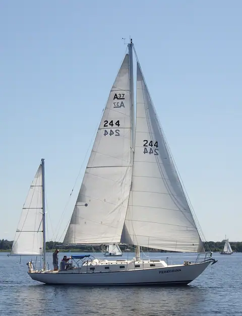 Alberg 37 yawl under full sail