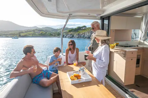 Beneteau Swift Trawler 41 cockpit dining next to the aft galley window