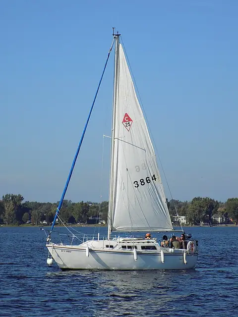 Catalina 25 sailing broadside on the Ottawa River