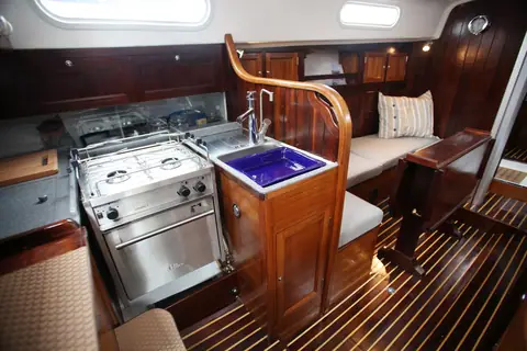 Galley and saloon of a Contessa 32