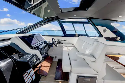 Cruisers Yachts 42 GLS helm with twin displays, double helm seat and opening sunroof