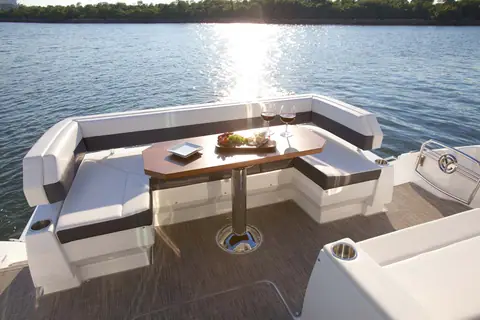 Cruisers Yachts 50 Cantius aft cockpit with U shaped seating and a teak table
