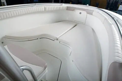 Hydra Sports 2500 CC bow seating area with cushioned coaming
