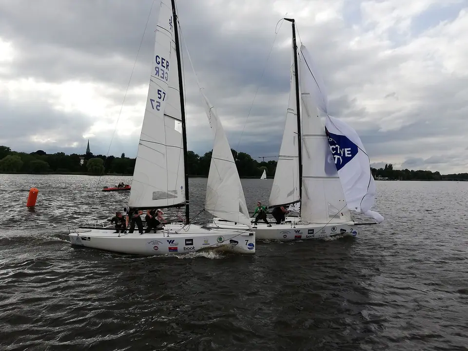 J/70 keelboats racing in the Helga Cup in Hamburg