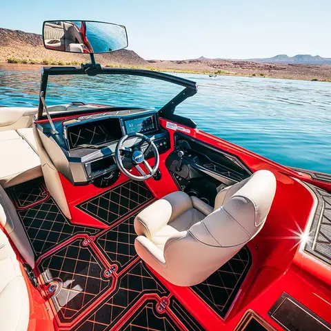 MB Sports B52 25 Alpha cockpit with red trim, light seats and a wraparound windshield