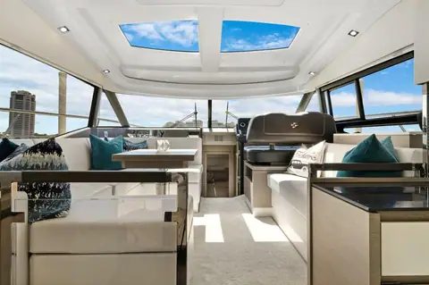 Prestige 460S saloon with an opening sunroof, L shaped settee and helm seat