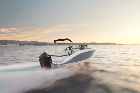 Sea Ray SPX 210 Outboard from the stern quarter with its Mercury outboard and tower