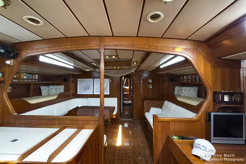 Saloon of a Swan 65 looking forward