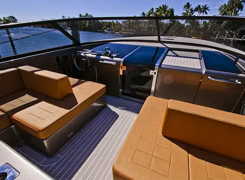 Cockpit lounge and helm of a VanDutch 55