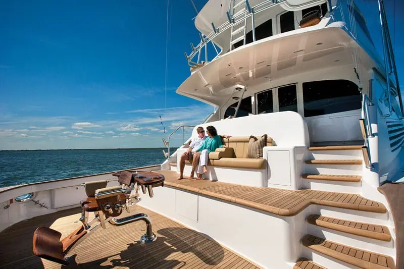 Viking 92 Convertible cockpit with teak deck, fighting chair and mezzanine seating