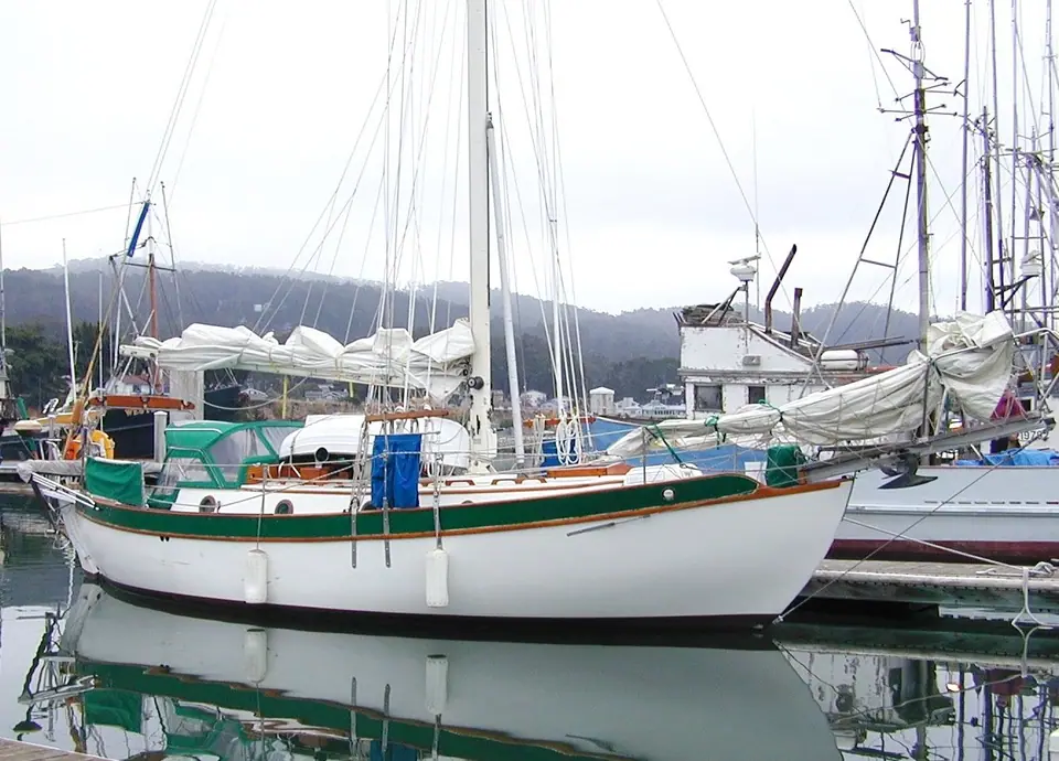 Westsail 32 berthed at Pillar Point Harbor in California
