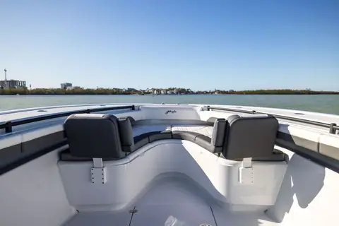 Yellowfin 36 Offshore bow seating with forward facing backrests